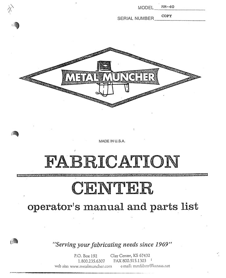 Metal Fabrication Machine Builder Model MM-40